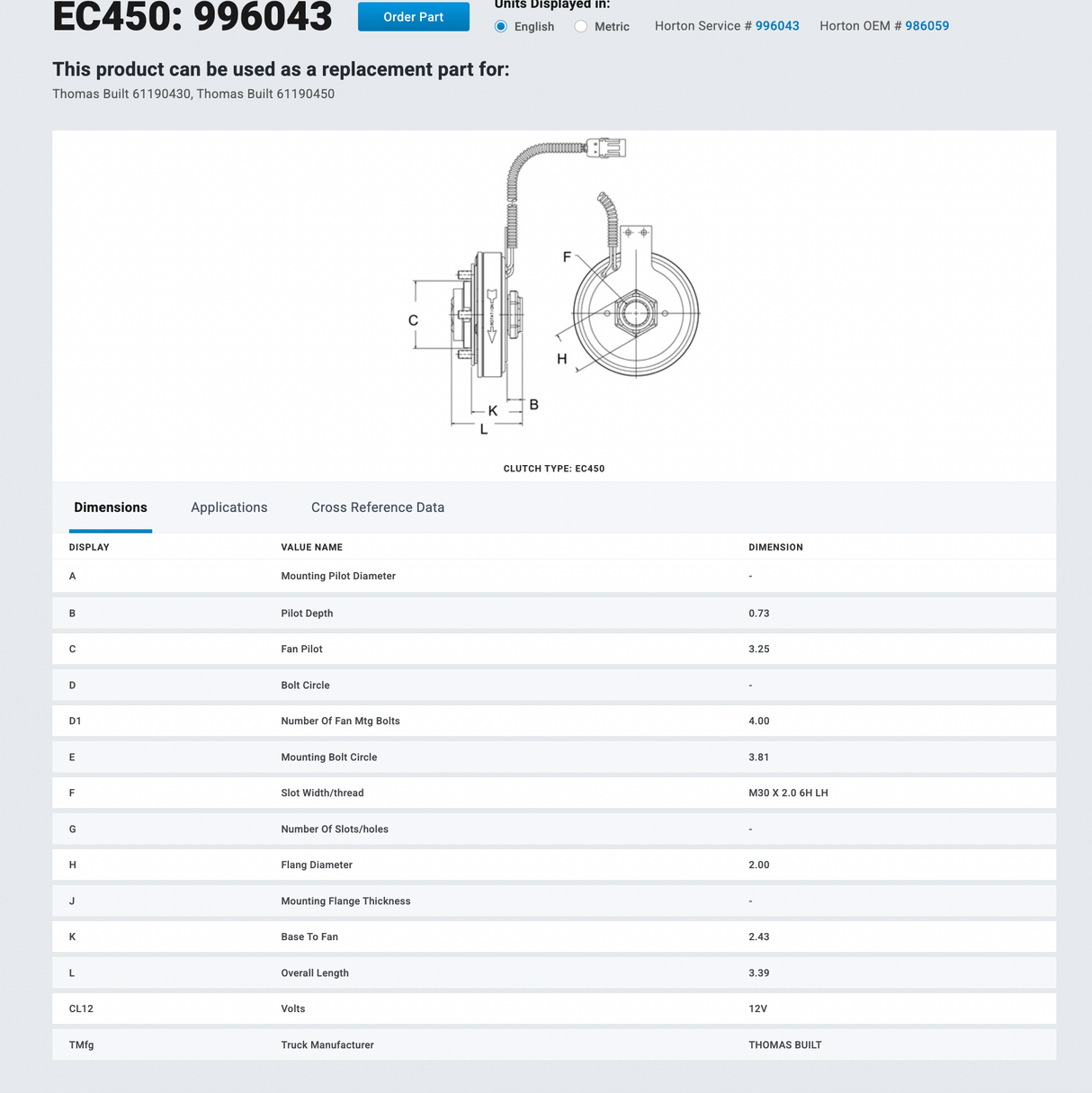 Caterpillar 3126B Horton EC450 Fan Clutch 996043