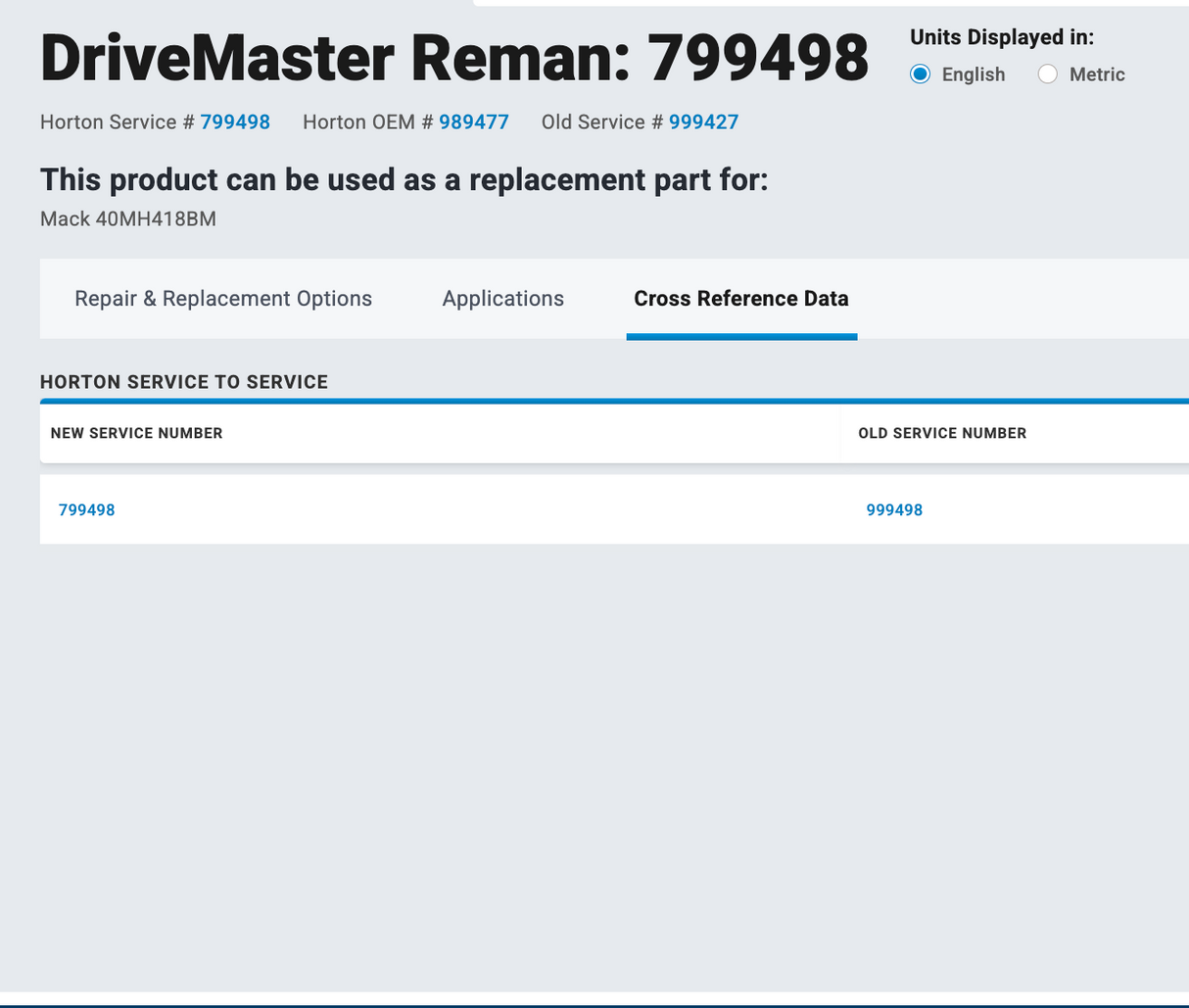 Mack ASET AI Horton Fan Clutch Part # 799498-2