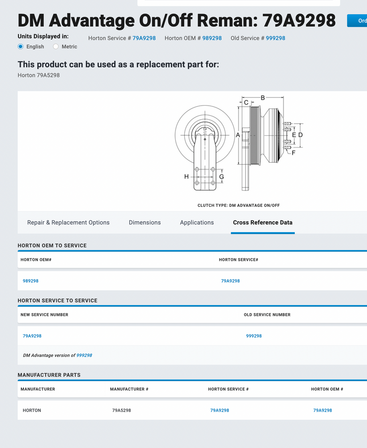 Caterpillar C13 Horton Fan Clutch Part # 989298