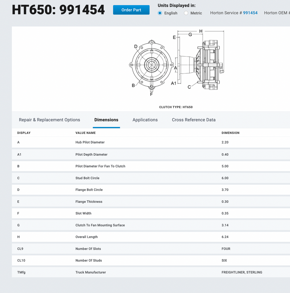 Mercedes MBE900 Horton Fan Clutch 991454