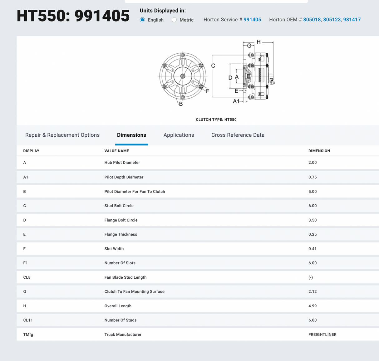 Freightliner Horton Fan Clutch Part # 991405, Pulley P/N 38942, Mounting Base P/N 37128
