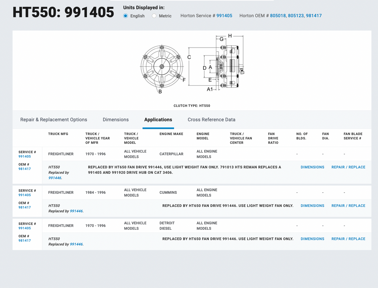 Freightliner Horton Fan Clutch Part # 991405, Pulley P/N 38942, Mounting Base P/N 37128