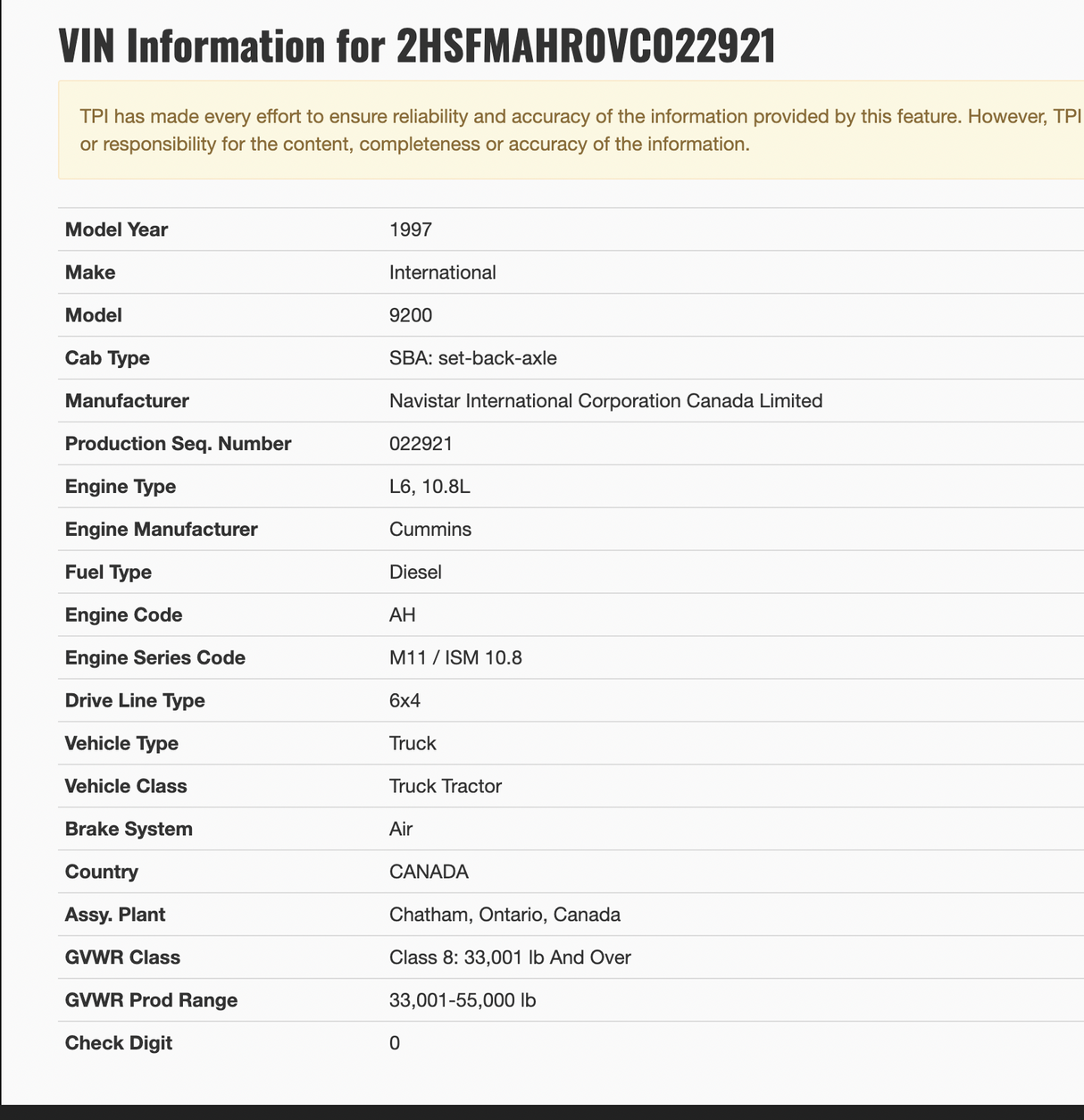 1997 International 9200 SBA Cab