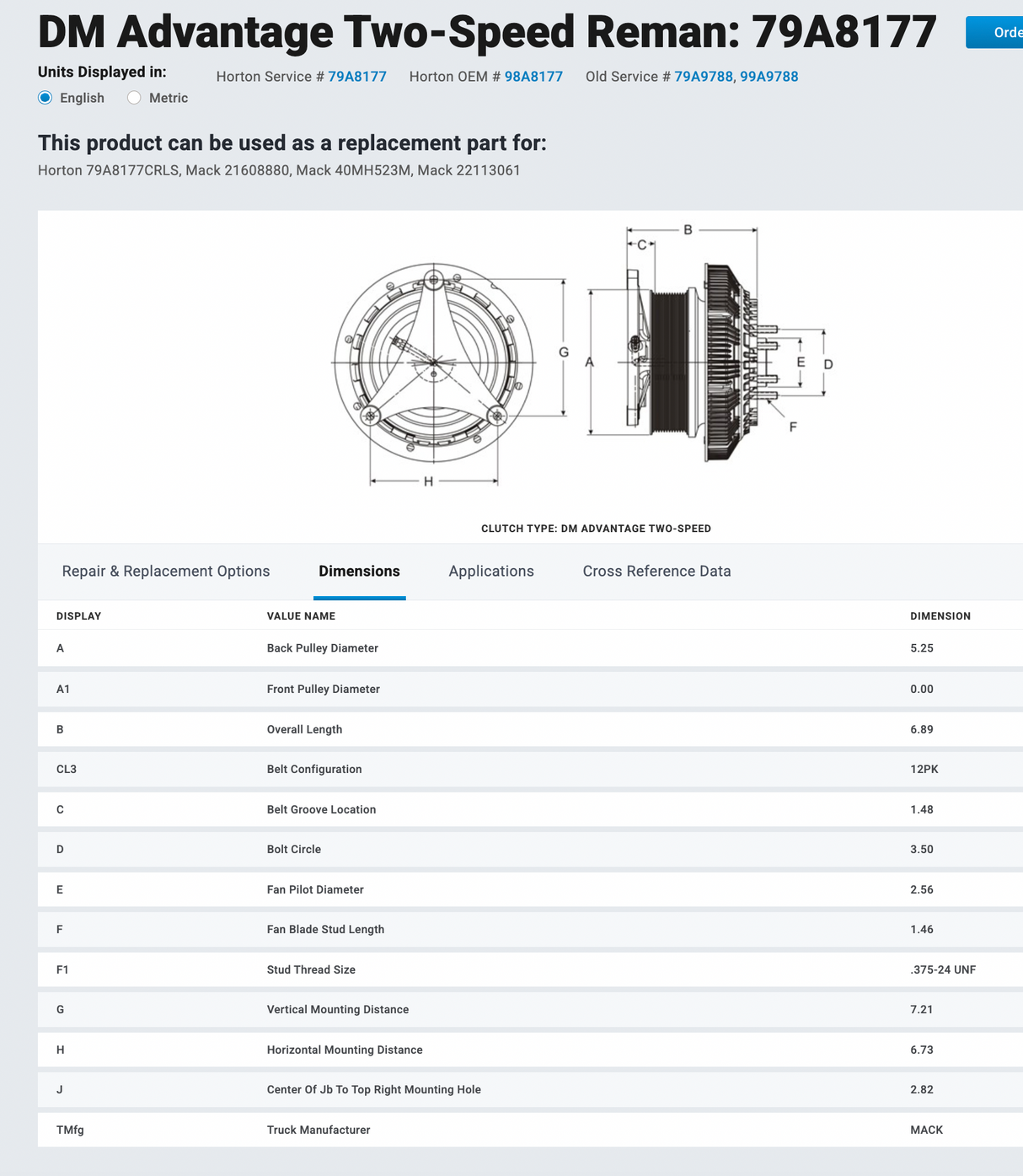 Mack MP7 Horton Fan Clutch for 2007-2011 Part # 79A8177, 21608880, 40MH523M, 22113061, 21251049
