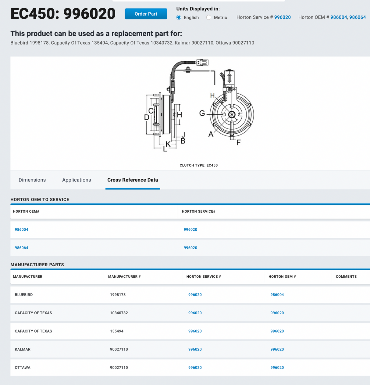 Cummins ISB 6.7L Horton Electromagnetic EC450 Fan Clutch Part # 996020