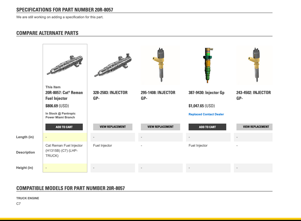 Caterpillar C7 Diesel Engine HEUI(TM) Fuel Injector 241-3238