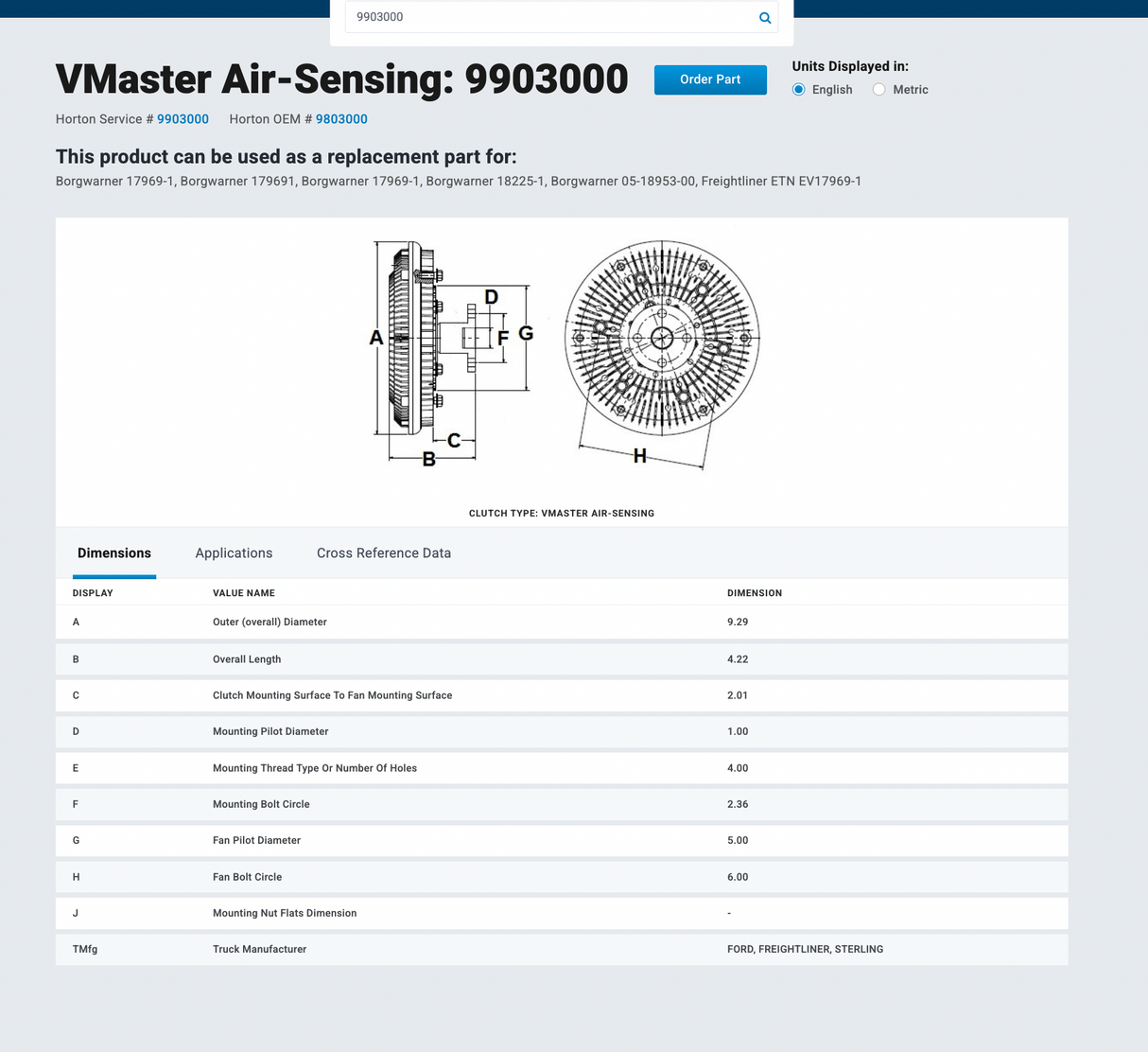 1991-2003 Freightliner BorgWarner VMaster Air-Sensing Fan Clutch 17969-1