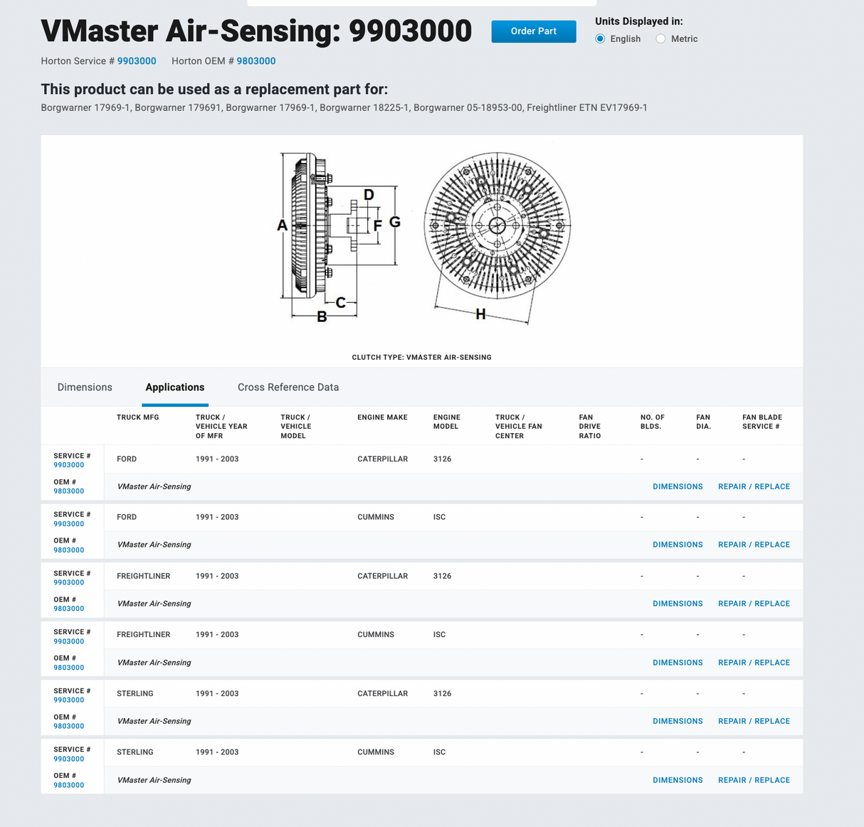 1991-2003 Freightliner BorgWarner VMaster Air-Sensing Fan Clutch 17969-1