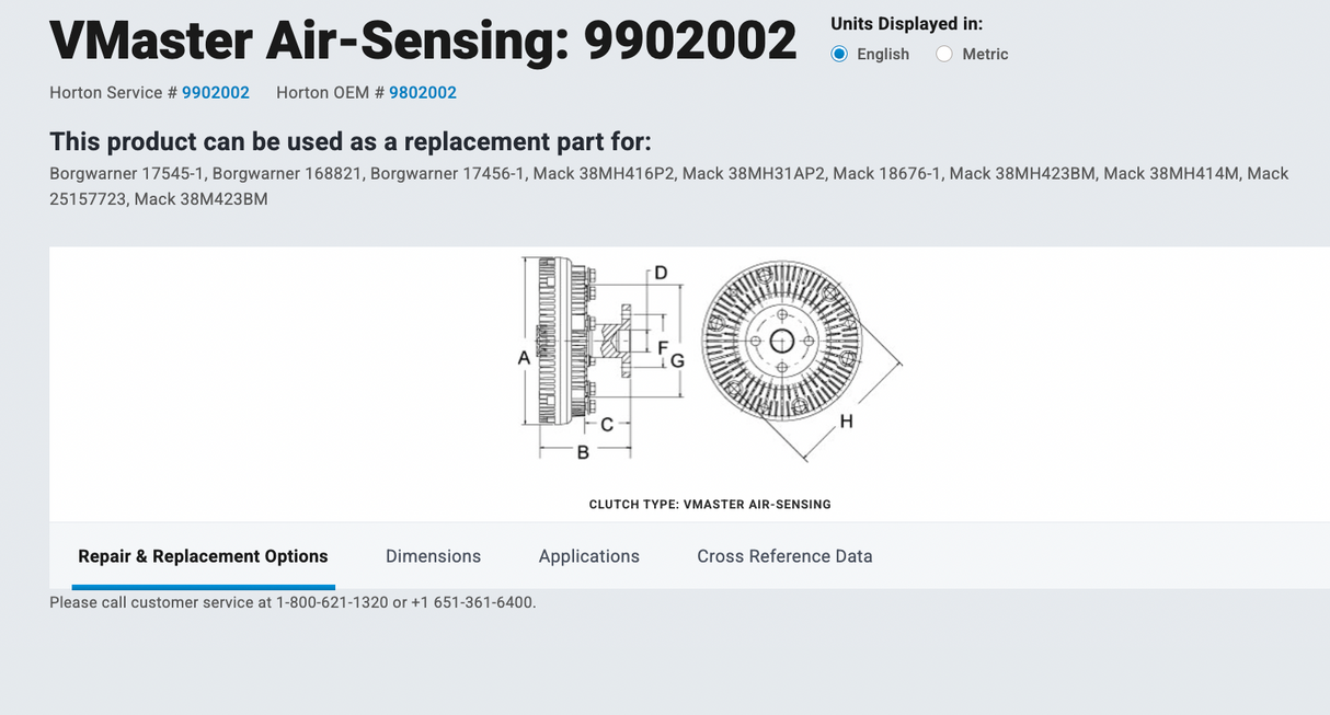 Mack EM7 / E7 Horton VMaster Air-Sensing Fan Clutch Part