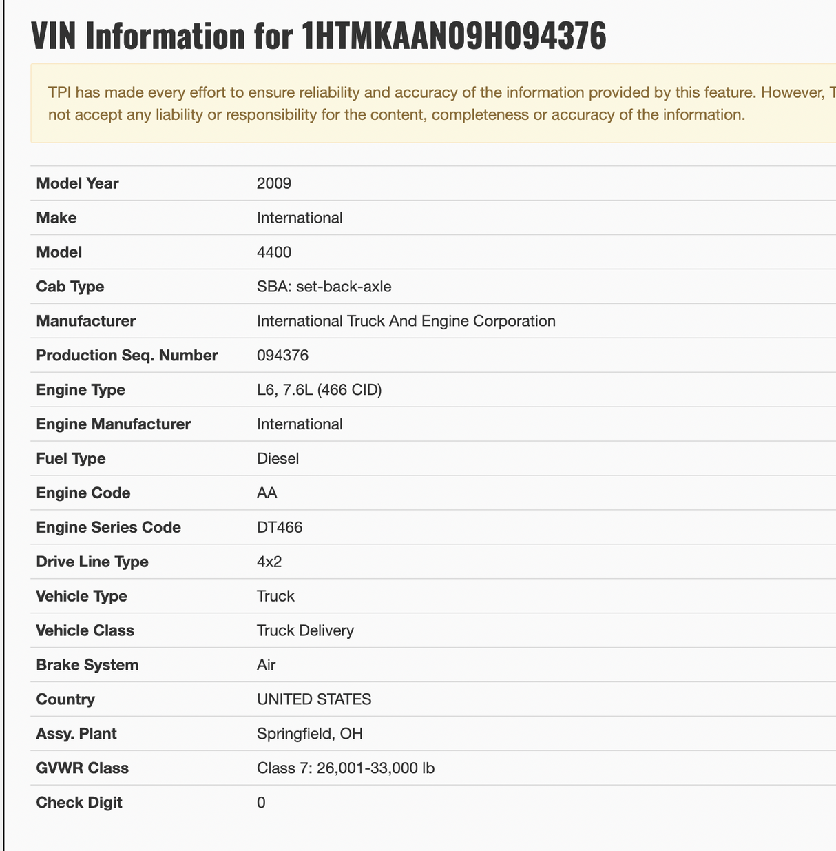 2009 International 4400 SBA CAB