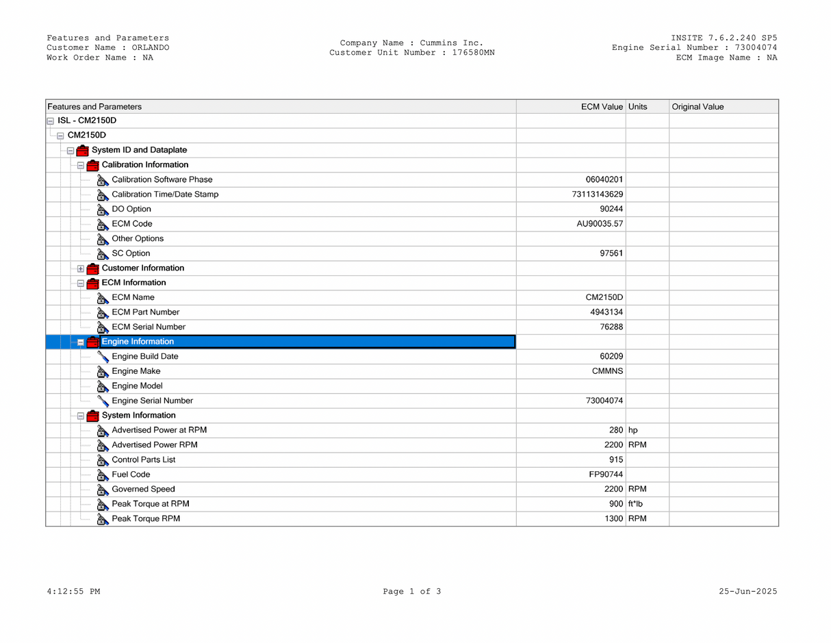 2009 Cummins ISL Engine Control Module (ECM) Part # 4943134