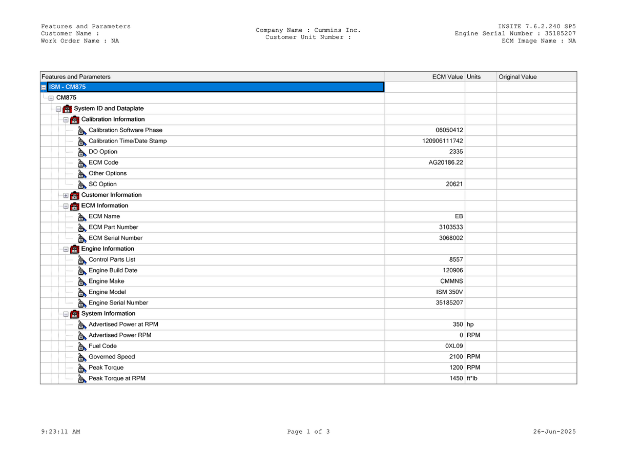 2006 Cummins ISM 350V Engine Control Module (ECM) 3103533