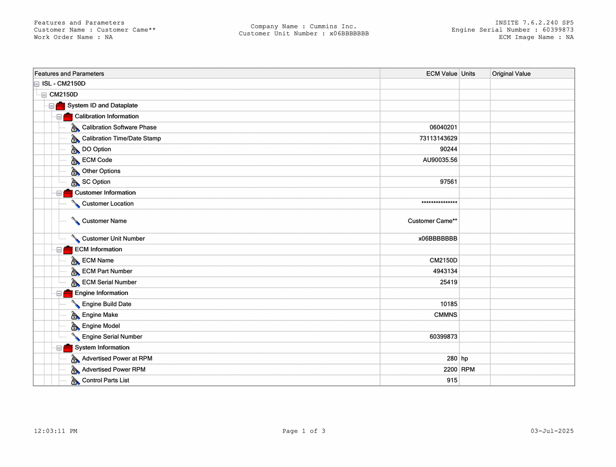 2009 Cummins ISL Engine Control Module (ECM) Part # 4943134, CM2150