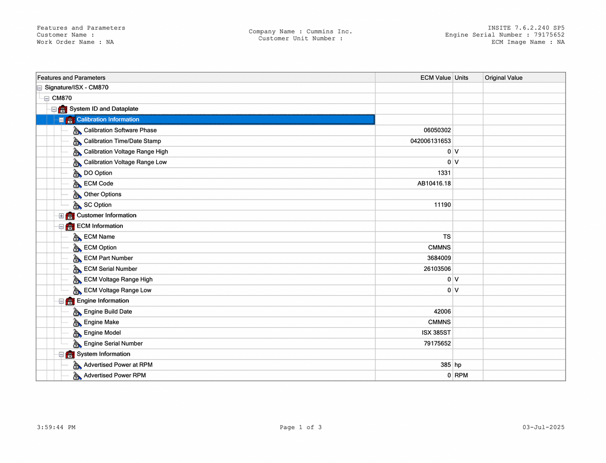 2006 Cummins ISX Engine Control Module (ECM) Part # 3684009, CM870
