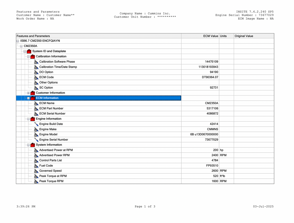 2014 Cummins ISB 6.7L ECM 5317106