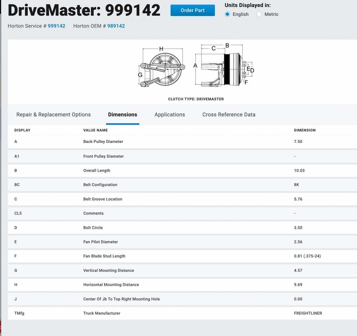 Horton Drive Master Fan Clutch Part # 999142
