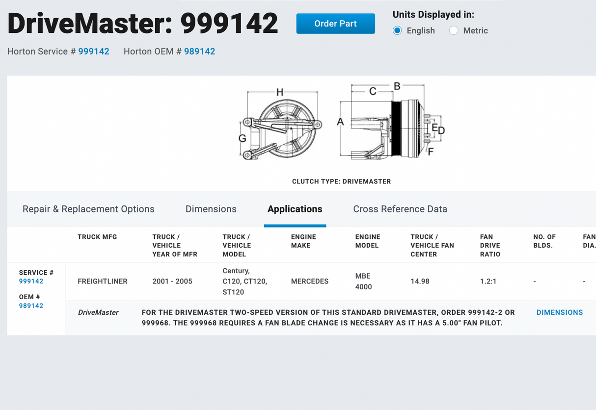 Horton Drive Master Fan Clutch Part # 999142
