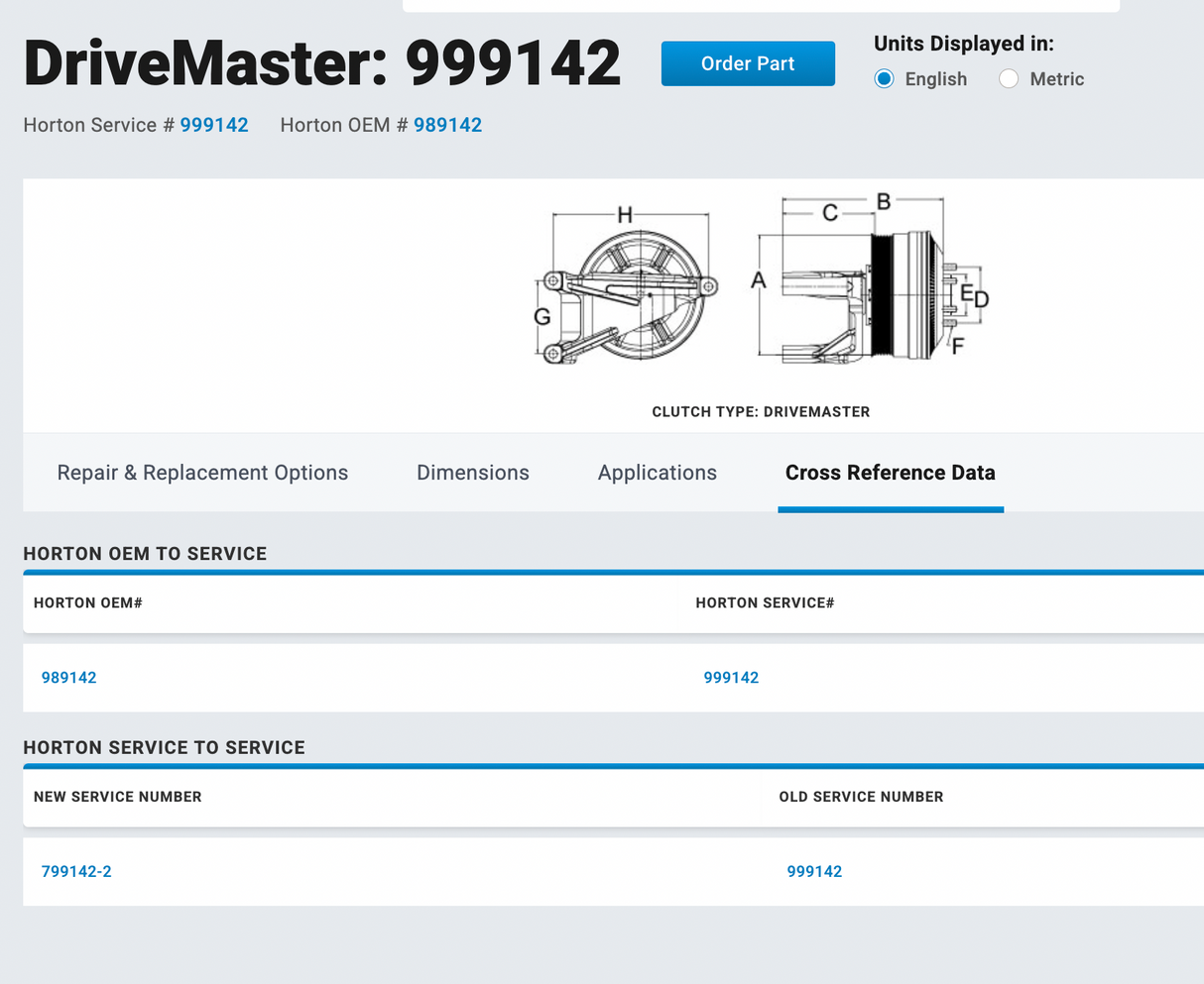 Horton Drive Master Fan Clutch Part # 999142