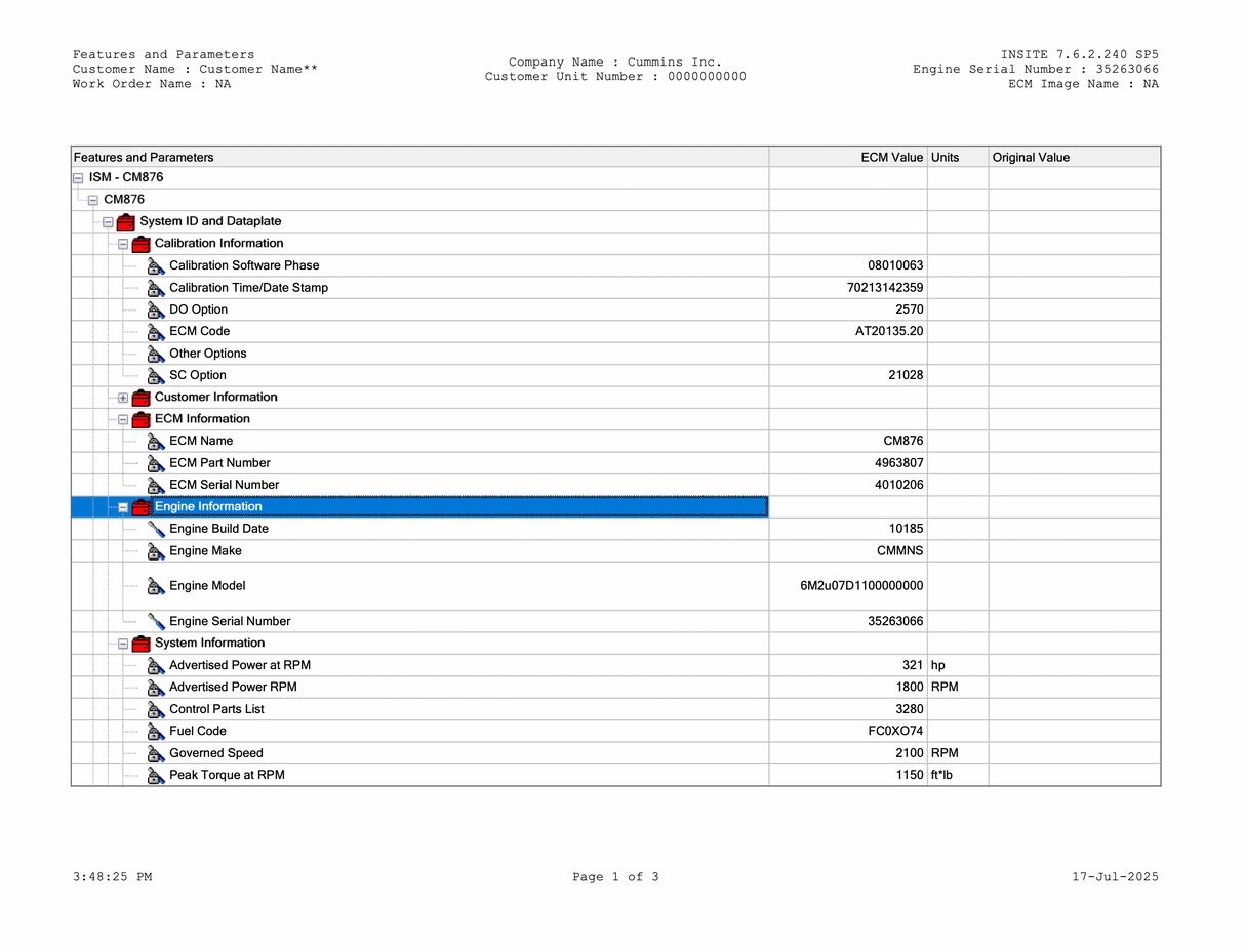 2009 Cummins ISM Diesel Engine ECM 4963807, CM876