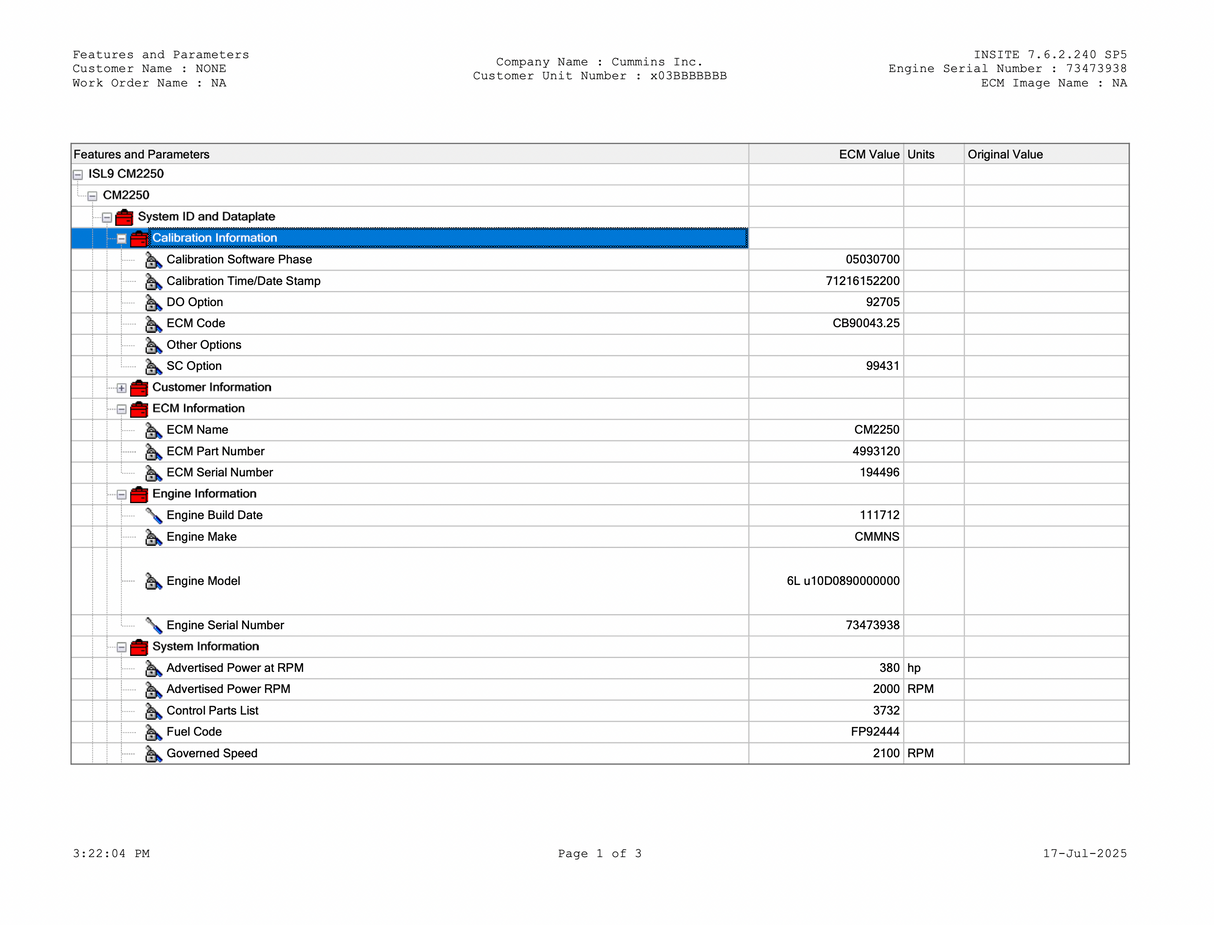 2012 Cummins ISL9 Engine Control Module (ECM) Part # 4993120, CM2250