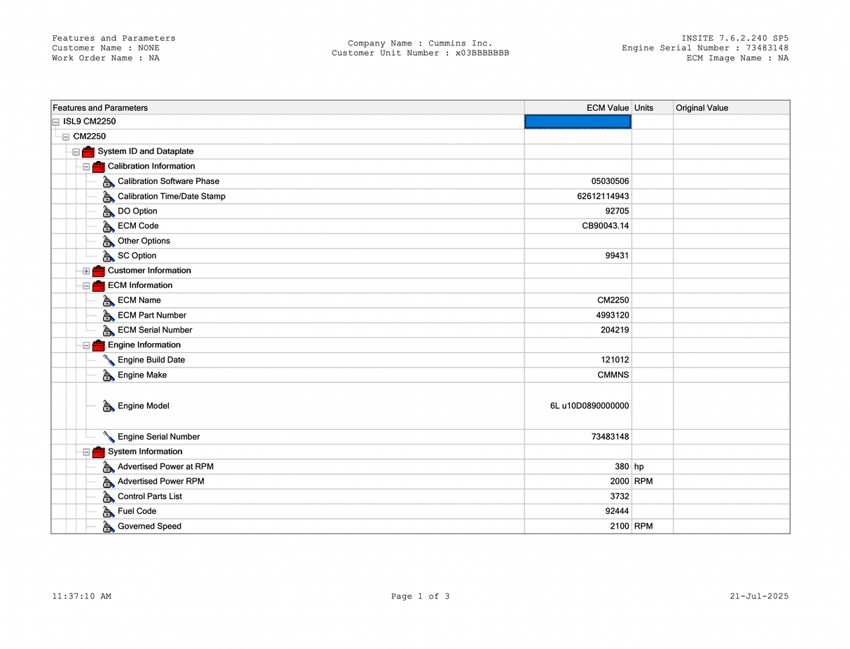 2012 Cummins ISL9 Engine Control Module (ECM) Part # 4993120, CM2250