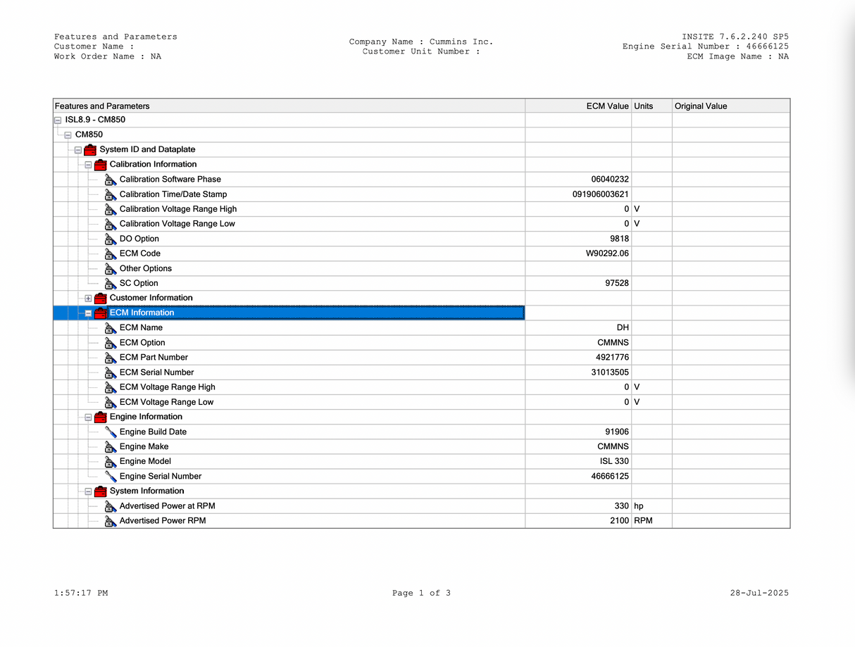 2006 Cummins ISL Engine Control Module (ECM) Part # 4921776, CM850