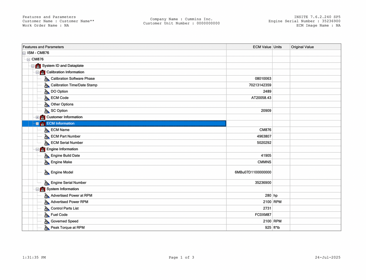 2008 Cummins ISM 280 Engine Control Module (ECM) Part # 4963807, CM876