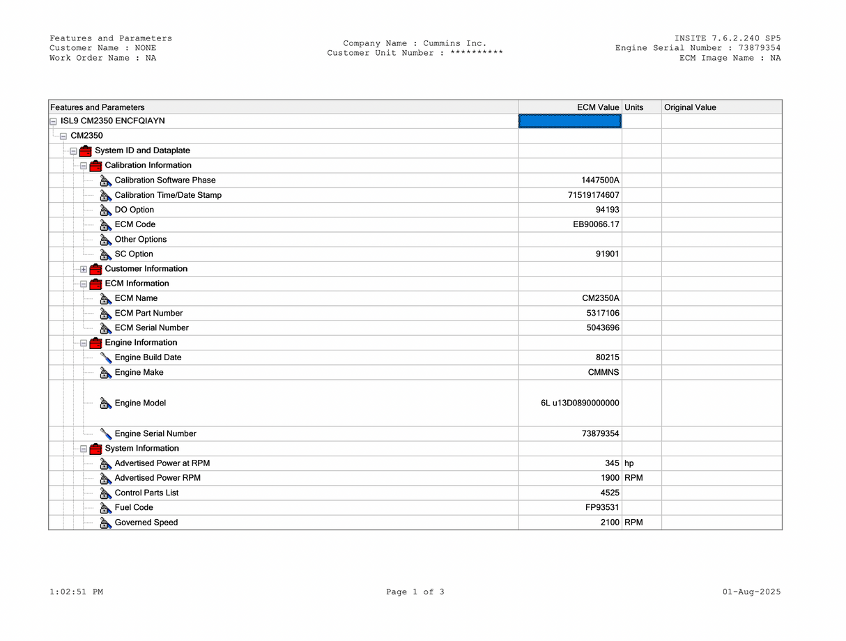 2015 Cummins ISL9 Engine Control Module (ECM) CM2350 Part # 5317106