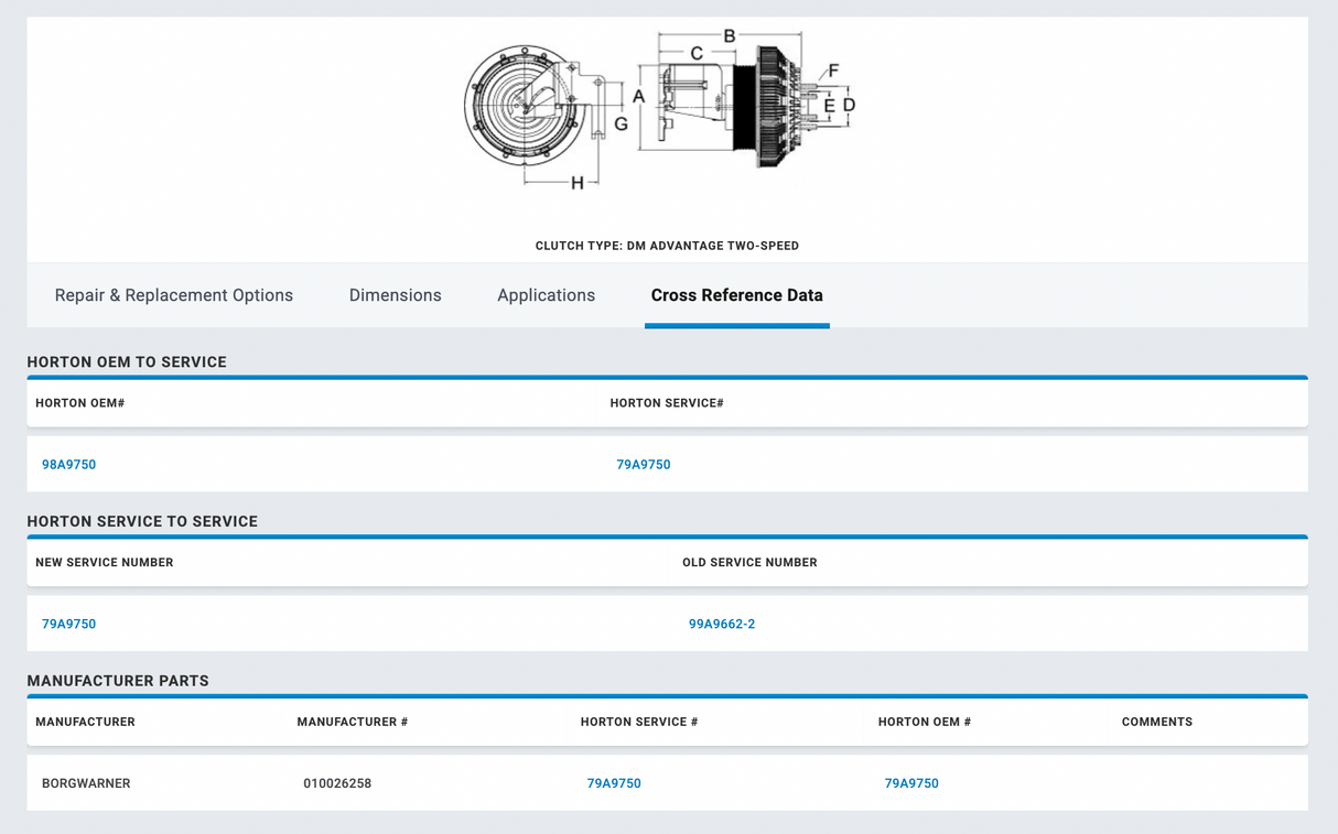Cummins ISX15 2-Speed Horton Fan Clutch Part # 98A9750, Pulley Part # 601577