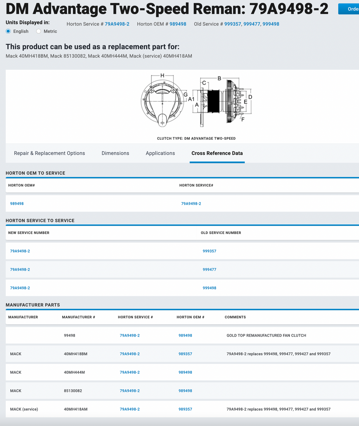 Mack AMI-370 Horton Fan Clutch Part # 79A9498-2, Mounting Base Part # 601713