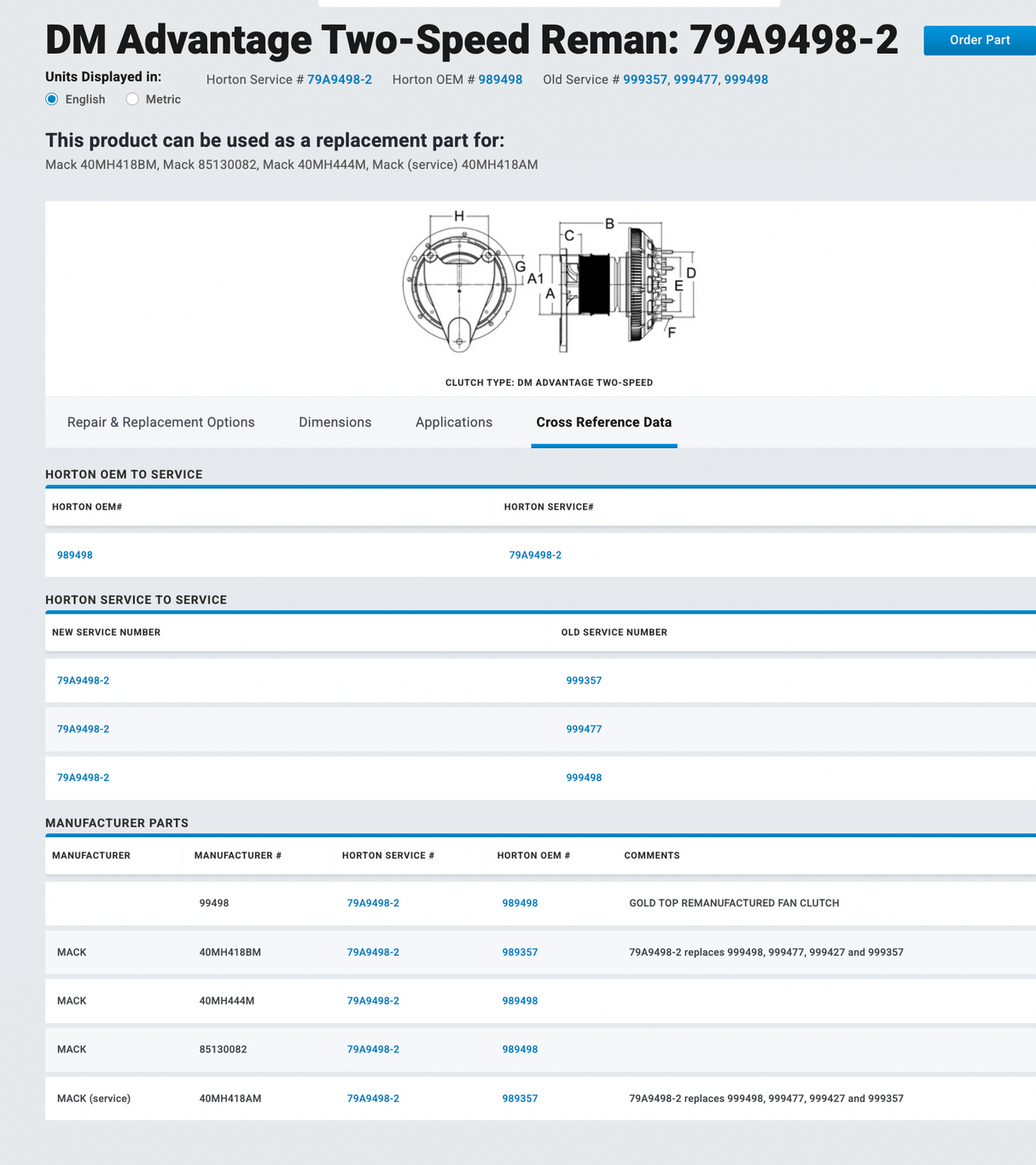 Mack ASET Fan Clutch for 2002-2007 Part # 79A9498-2, Mounting Base Part # 601741