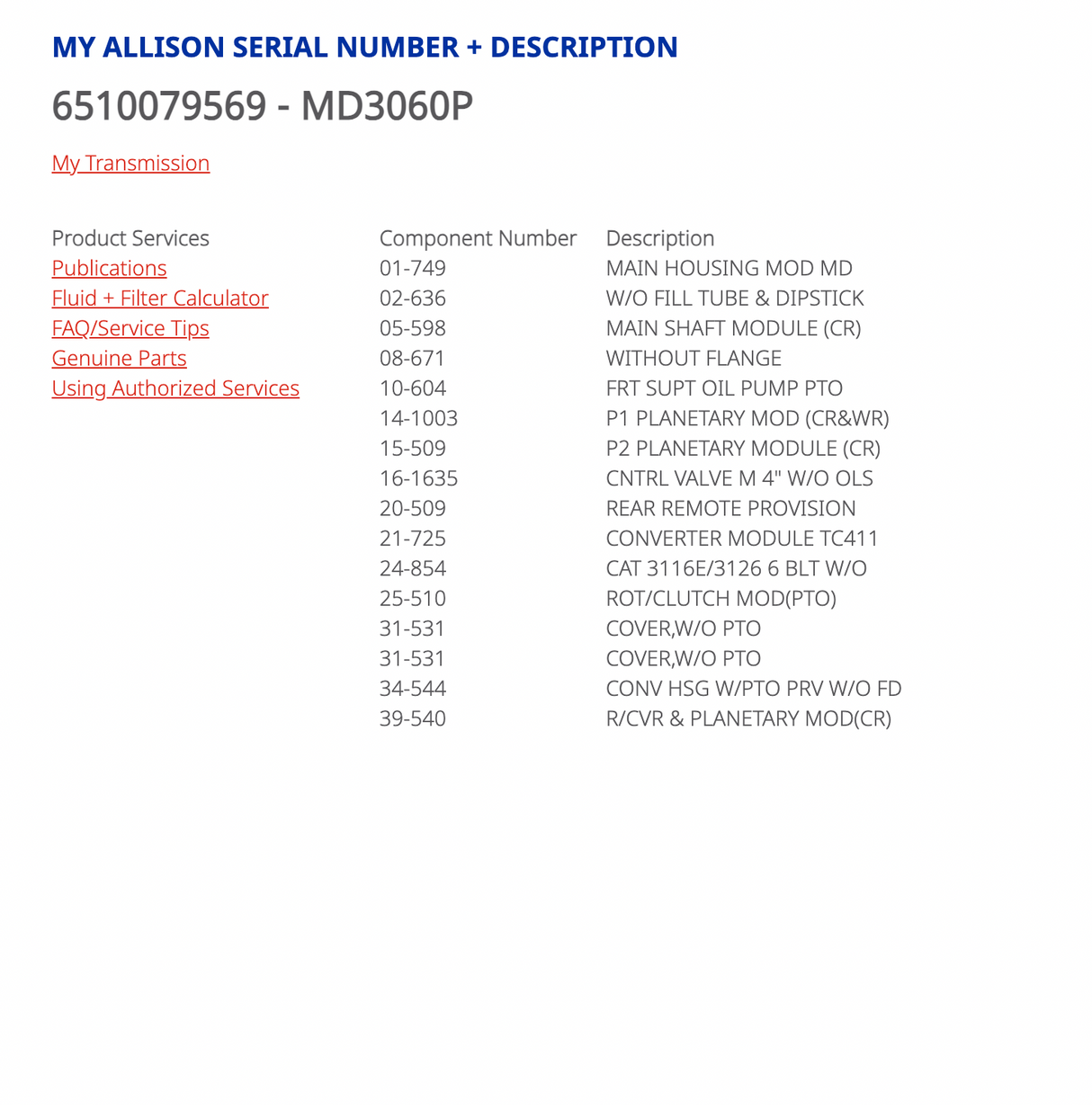 Allison MD3060 P Transmission For Sale w/ PTO Provision