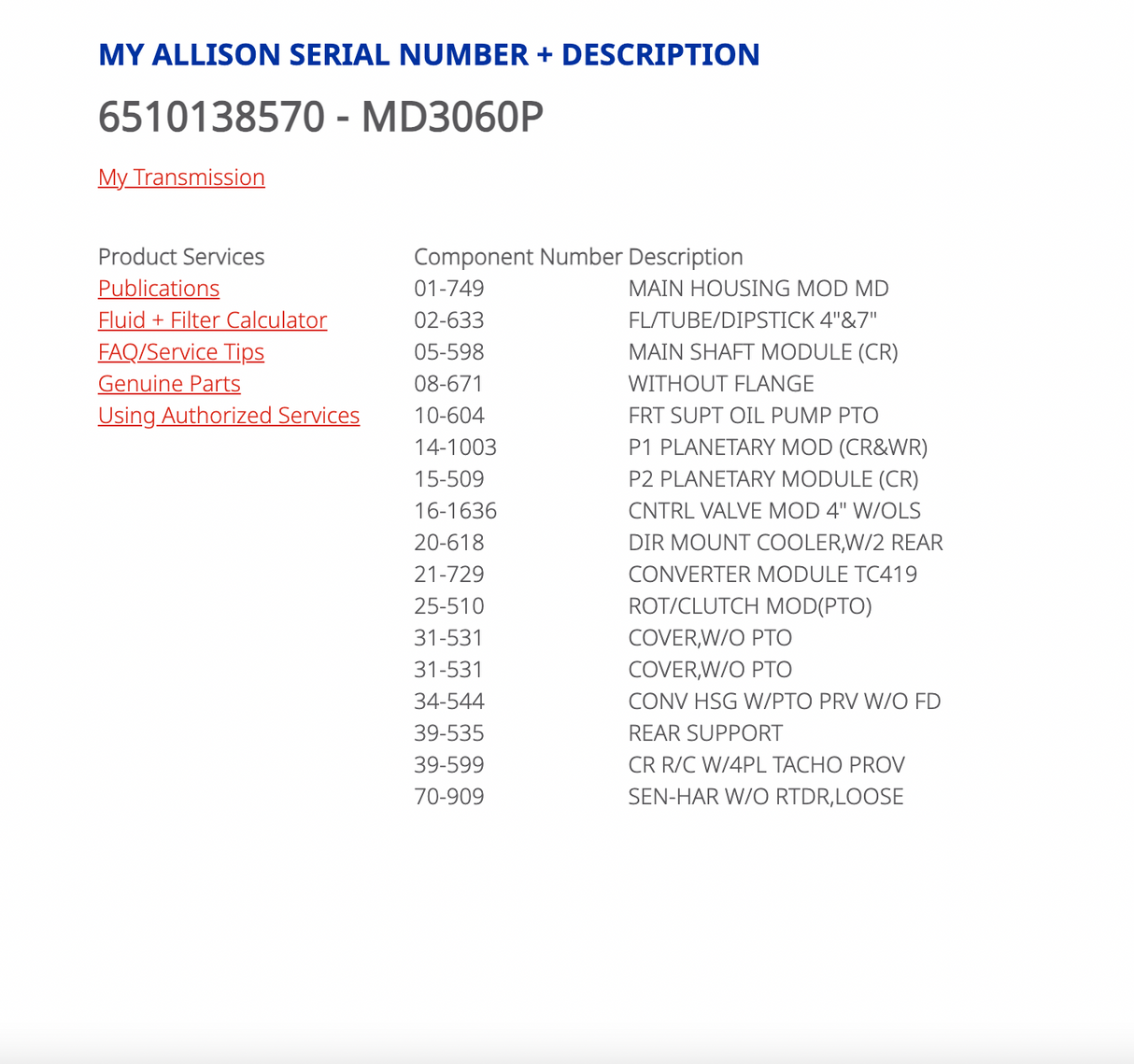 MD3060P Allison Transmission MD3060 P For Sale, 29535311, E00980, TID3