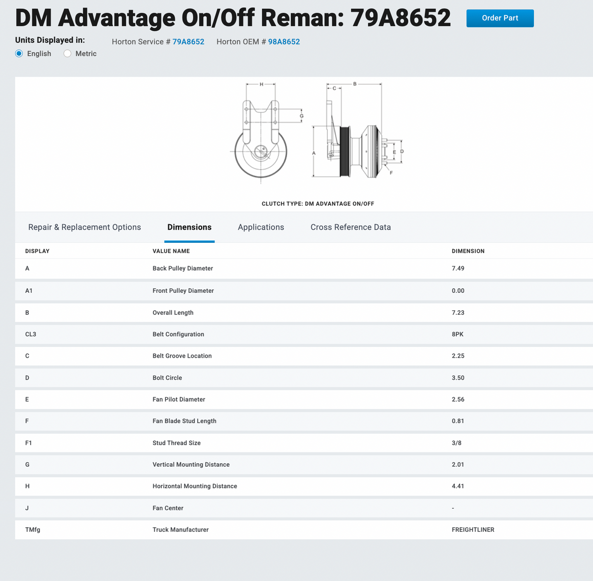 Cummins ISL9 Horton 2-Speed Fan Clutch Part # 98A8652, Mounting Base P/N 602073, Pulley P/N 601834