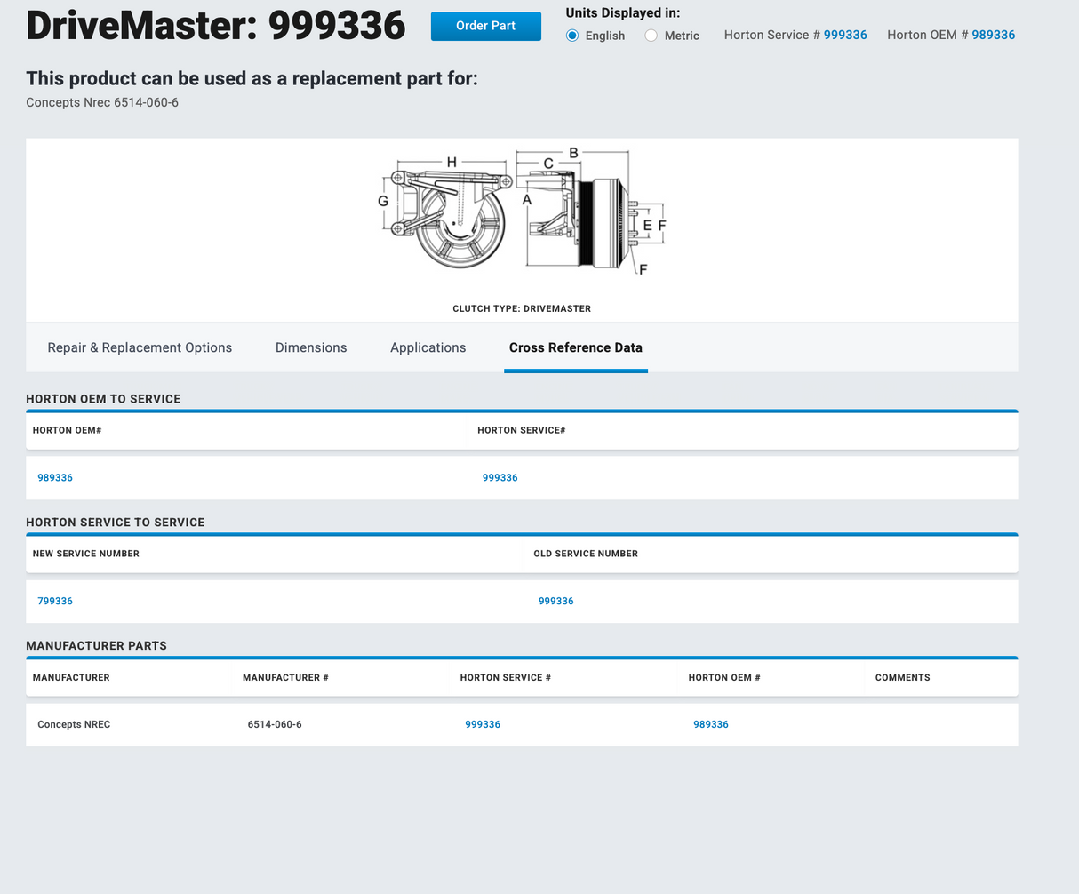 2004 Mercedes MBE4000 Horton DriveMaster Fan Clutch P/N 999336, Base P/N 601721, Pulley P/N 601722