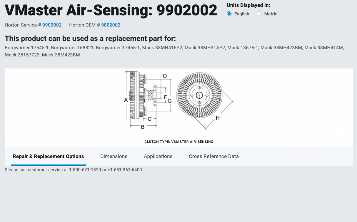 Mack E7 ETech VMaster Air-Sensing Fan Clutch Assembly Part # 38MH423BM