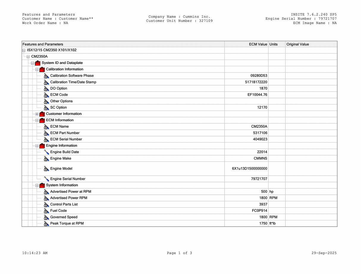 2015 Cummins ISX15 Engine Control Module (ECM) 5317106, CM2350