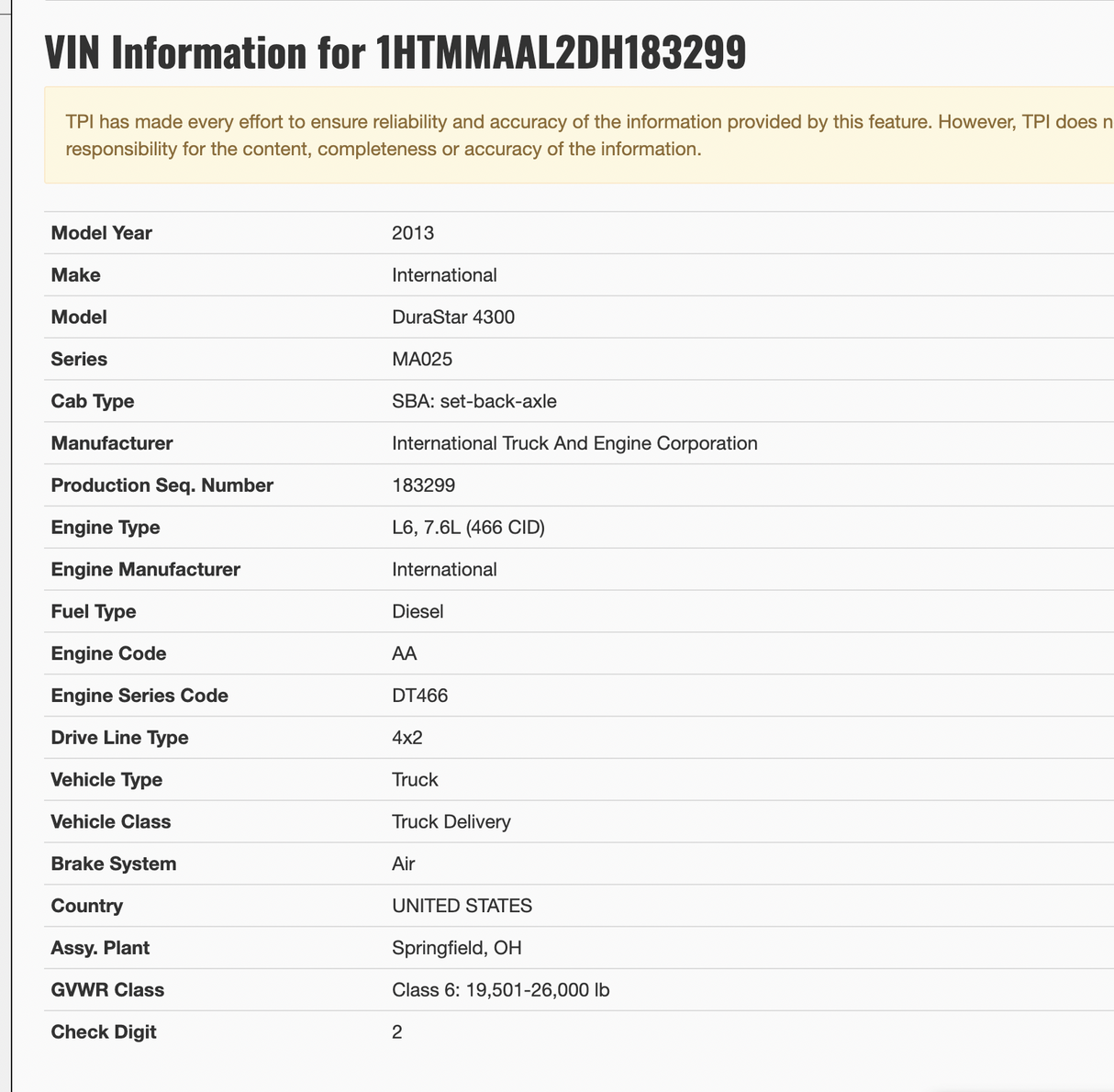 2013 International DuraStar 4300 Hood Part # 3822156C94