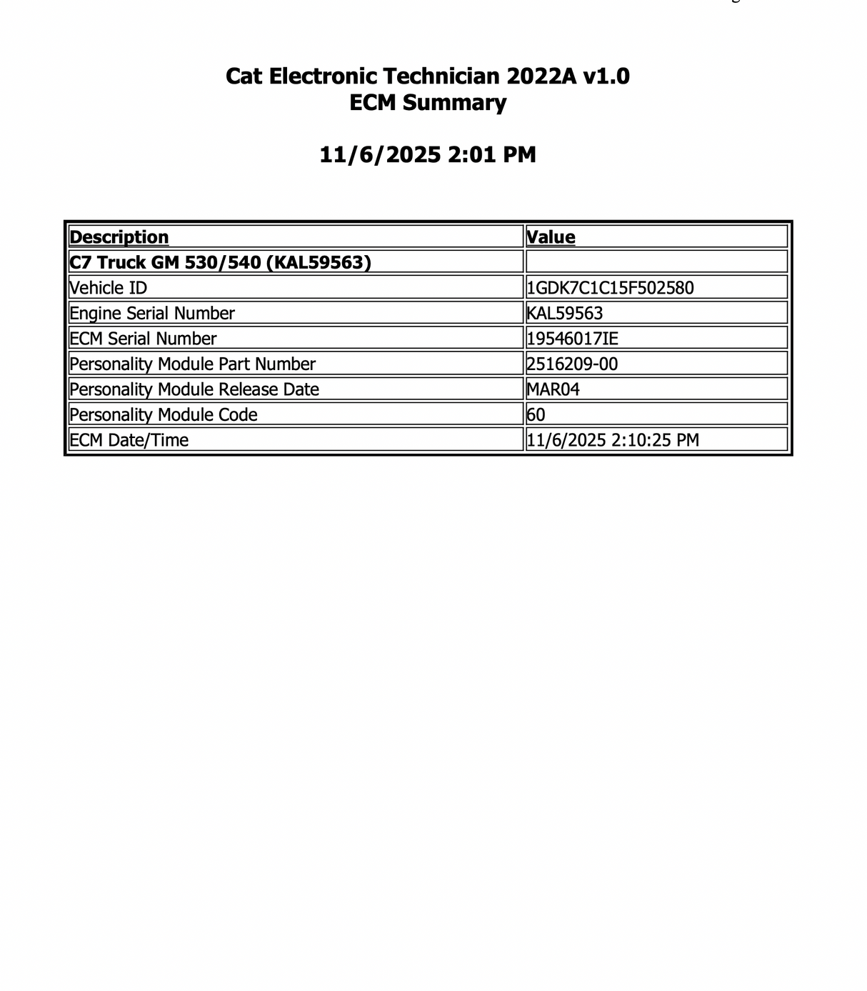 2005 Caterpillar C7 Engine Control Module (ECM) Part # 239-8277-00, 70-PIN, KAL PREFIX