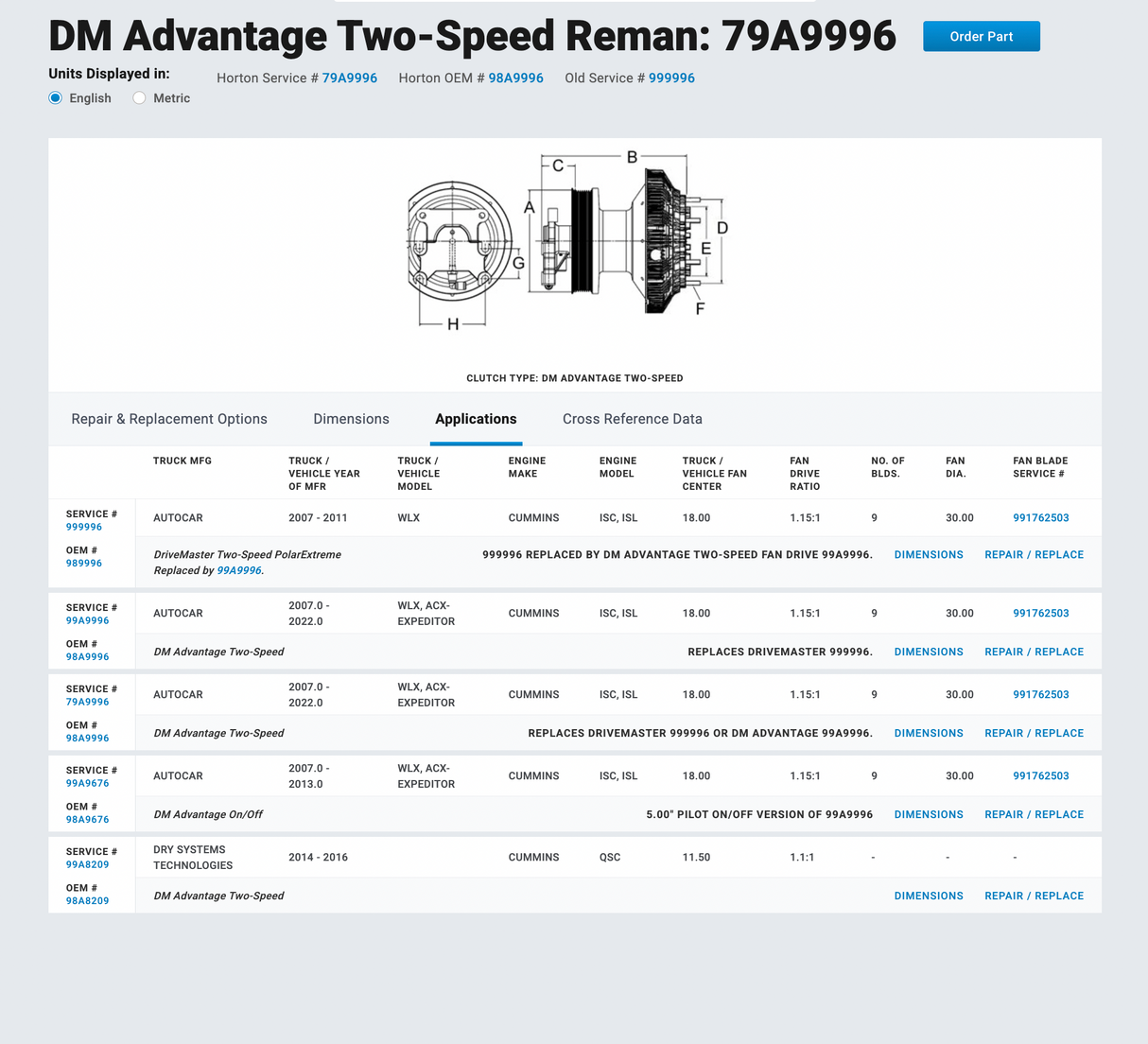 Cummins ISC / ISL Fan Clutch P/N 98A9996, Pulley P/N 601536, Base P/N 601921