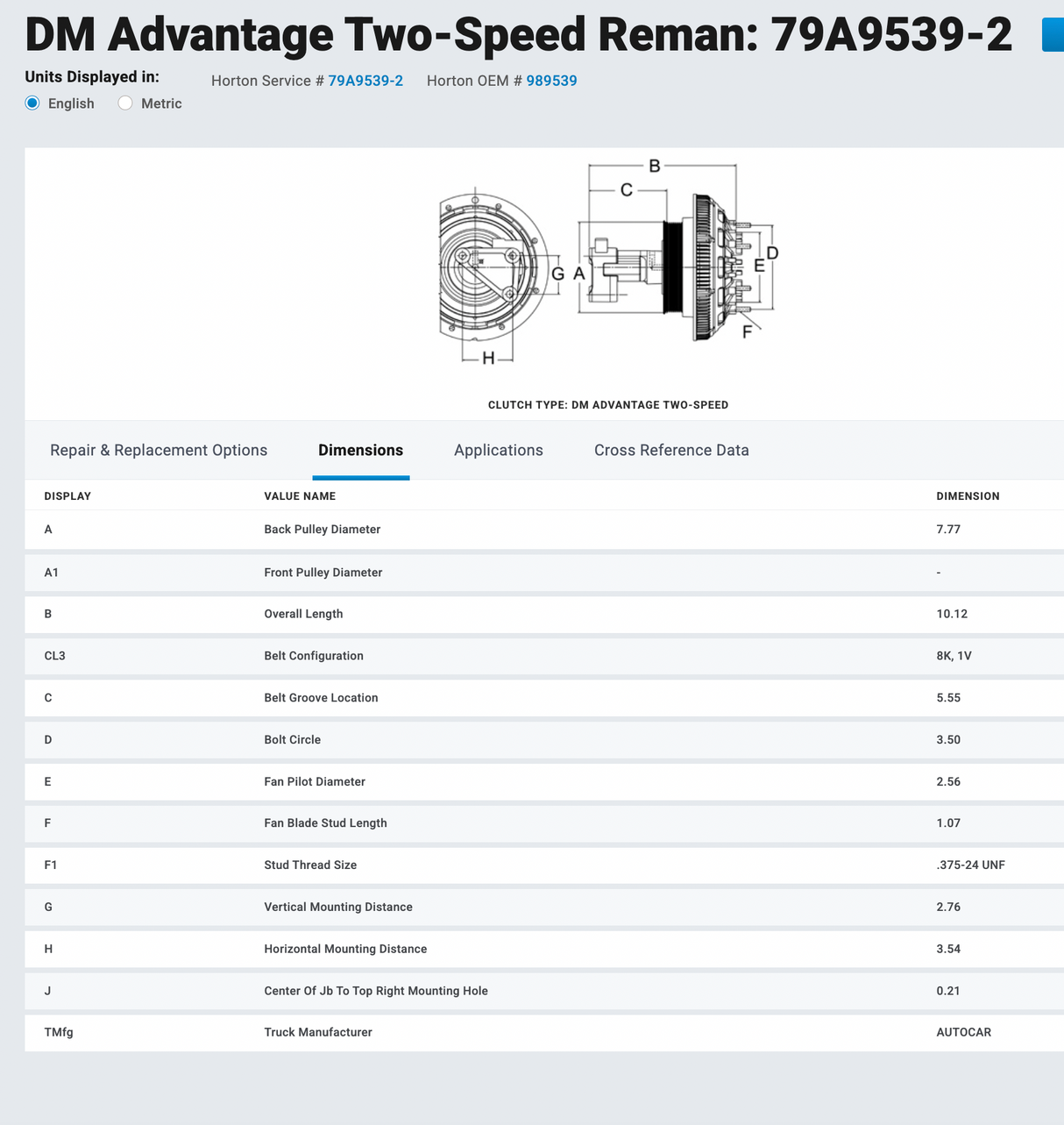 Cummins ISM Horton 2-Speed Fan Clutch 79A9539-2