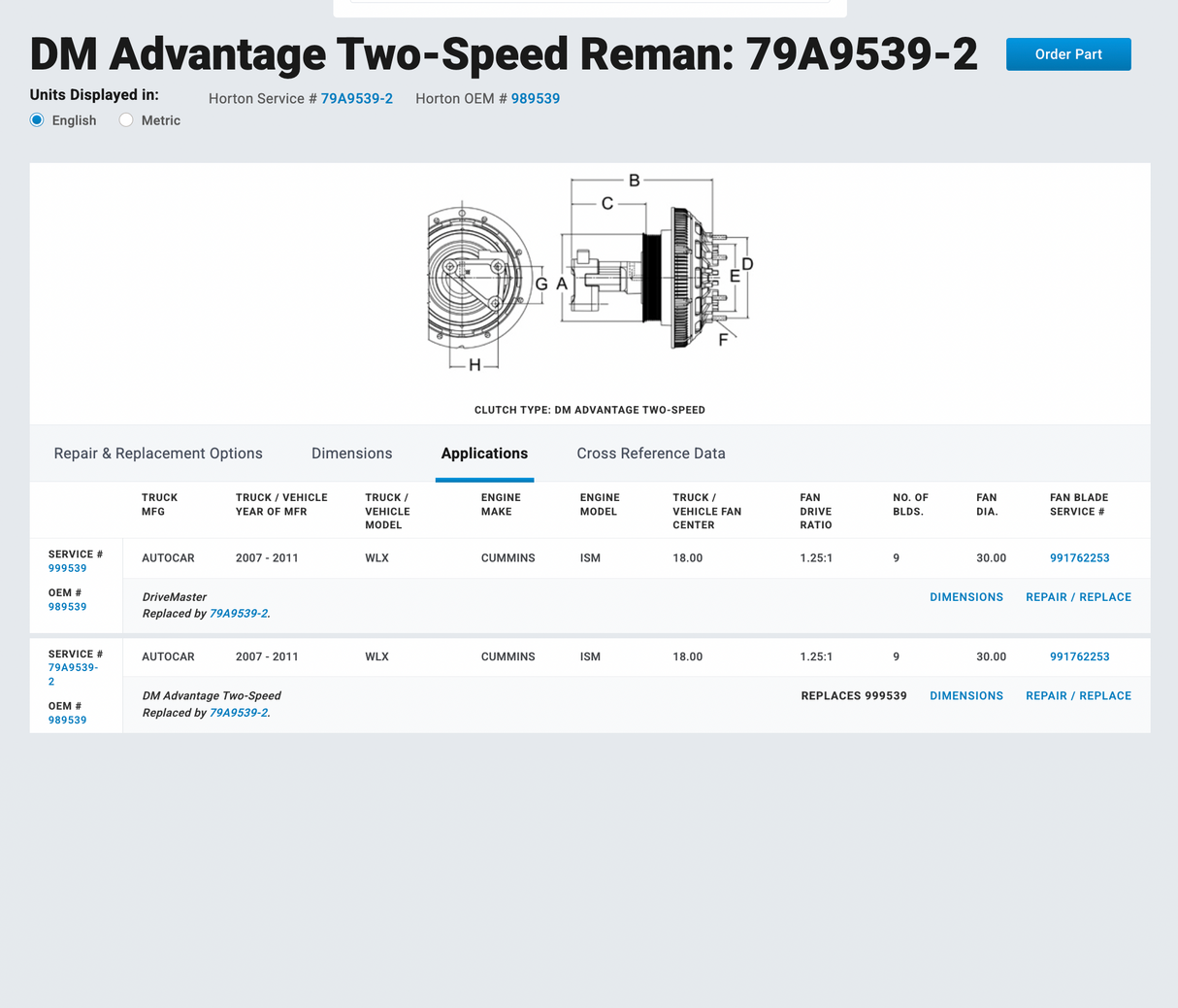 Cummins ISM Horton 2-Speed Fan Clutch 79A9539-2