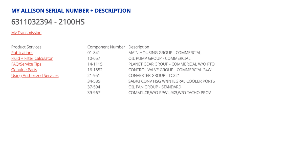 Allison 2100HS Transmission For Sale