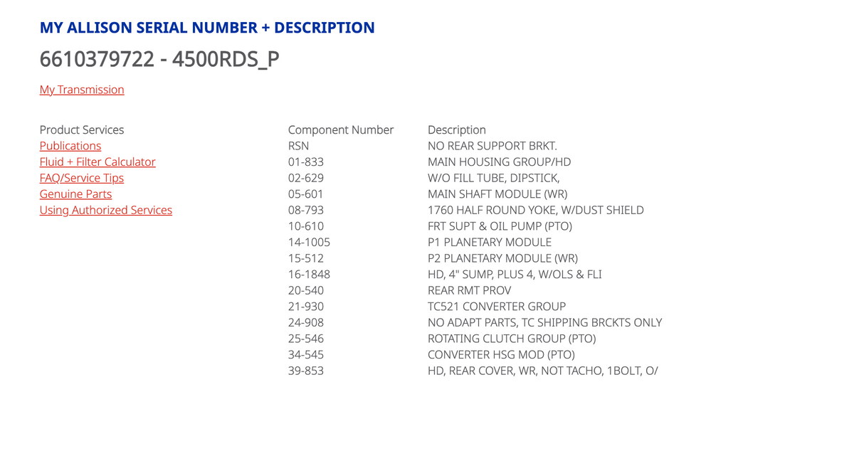 Allison 4500RDS P Transmission w/ PTO Provision , 29544592