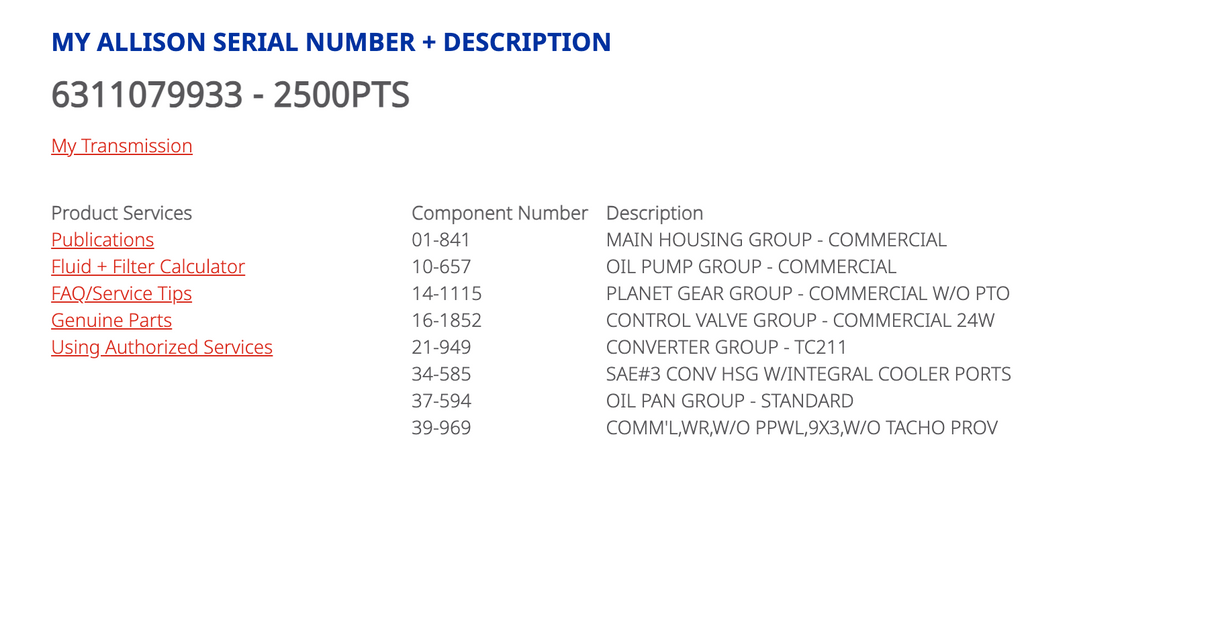Allison 2500PTS Transmission For Sale