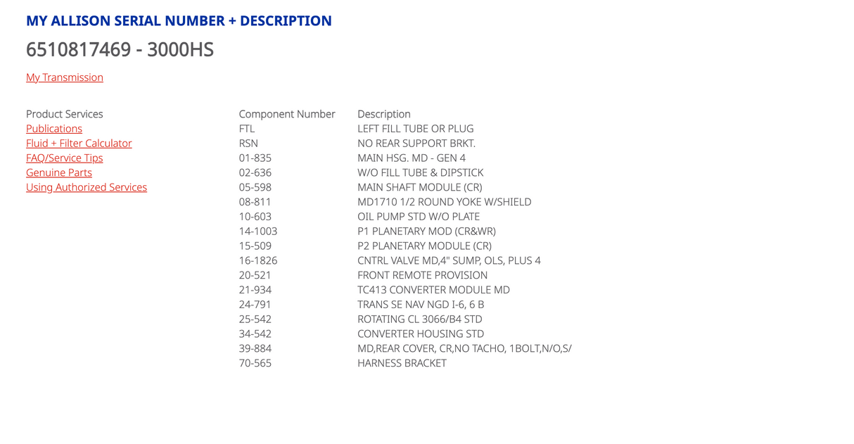 Allison 3000HS Transmission For Sale, Part # 29544146