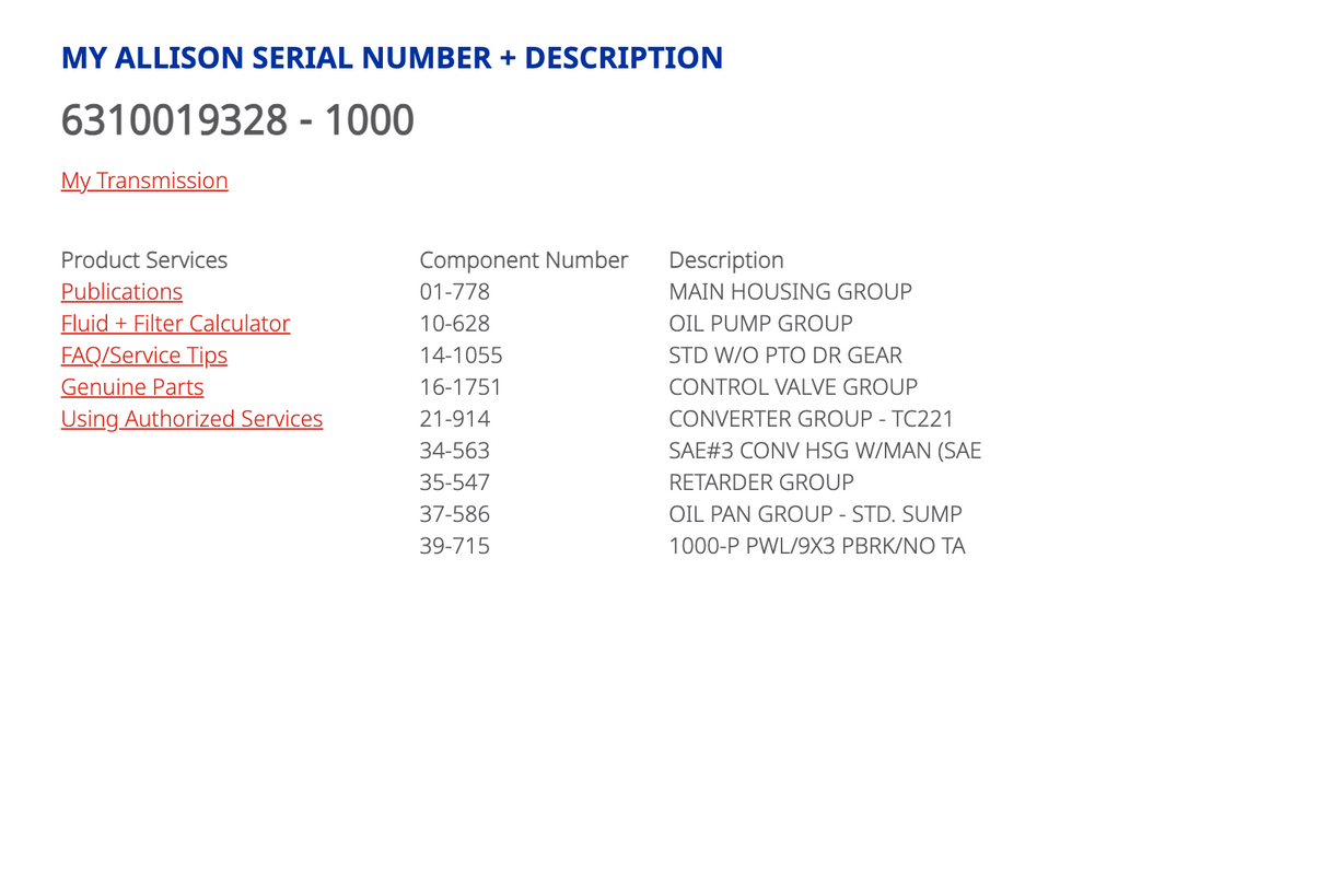 Allison 1000 Series Transmission For Sale, TID001, EFCN E004490