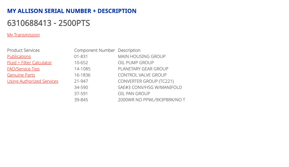 Allison 2500PTS Transmission For Sale