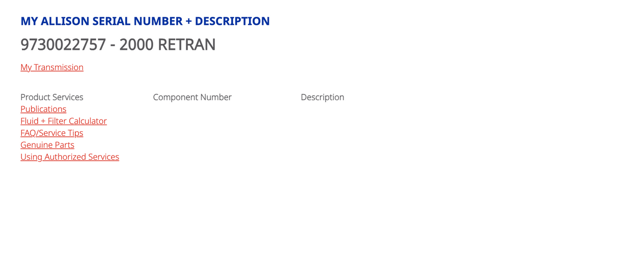 Allison 2000 Transmission For Sale, 2000 RETRAN, Part # 29544743
