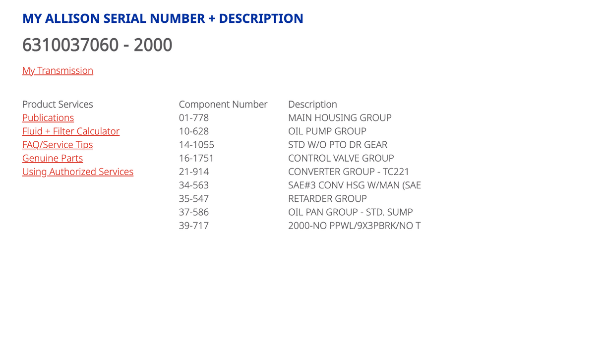Allison 2000 Transmission For Sale